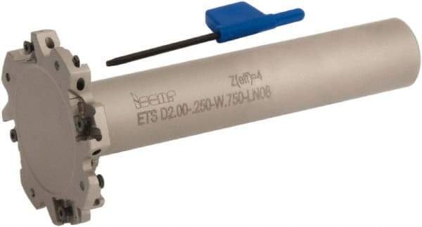 Iscar - Shank Connection, 1/4" Cutting Width, 5/8" Depth of Cut, 2" Cutter Diam, 4 Tooth Indexable Slotting Cutter - 3/4" Shank Diam, ETS-LN08 Toolholder, LNET Insert, Right Hand Cutting Direction - Apex Tool & Supply