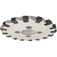 Iscar - Shell Mount C Connection, 0.551" Cutting Width, 58mm Depth of Cut, 250mm Cutter Diam, 60mm Hole Diam, 16 Tooth Indexable Slotting Cutter - FDN-CALN11 Toolholder, LNHT Insert, Right Hand Cutting Direction - Apex Tool & Supply