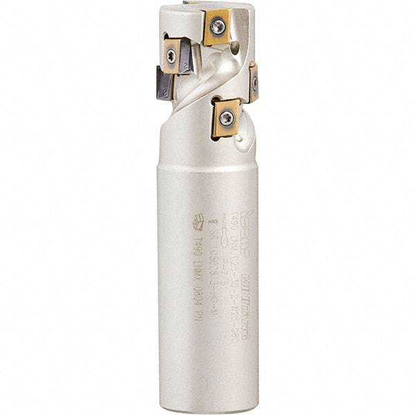 Iscar - 1-1/4" Cut Diam, 1.4" Max Depth of Cut, 1-1/4" Shank Diam, 4-1/4" OAL, Indexable Square Shoulder Helical End Mill - Weldon Shank, 90° Lead Angle, Through Coolant, Series Helitang - Apex Tool & Supply