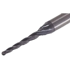 Iscar - 0.5° Taper Angle per Side, 1.5mm Small End Diam, 8mm LOC, Solid Carbide 4 Flute Tapered Ball End Mill - TiAlN Finish, 45mm OAL, 4mm Shank Diam, Spiral Flute, 25° Helix - Apex Tool & Supply