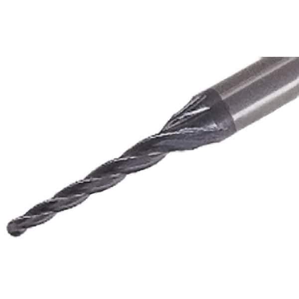 Iscar - 1° Taper Angle per Side, 1.5mm Small End Diam, 16mm LOC, Solid Carbide 4 Flute Tapered Ball End Mill - TiAlN Finish, 50mm OAL, 4mm Shank Diam, Spiral Flute, 25° Helix - Apex Tool & Supply