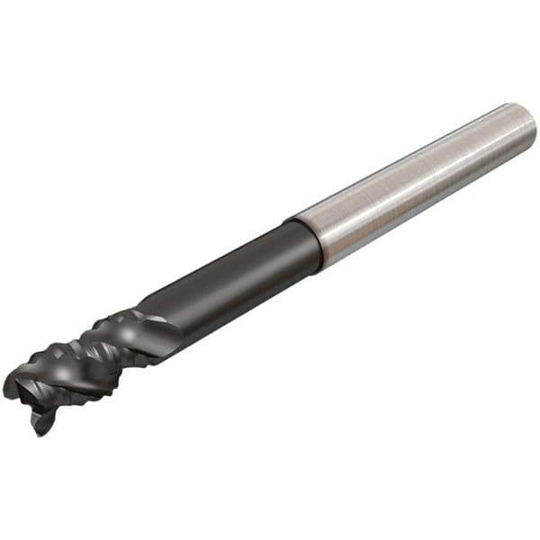 Iscar - 10mm Diam, Coarse Pitch, 12mm LOC, 3 Flute Solid Carbide 0.2mm Corner Radius Roughing End Mill - Uncoated, 100mm OAL, 10mm Shank Diam, Single End, Extended Reach, 45° Helix - Apex Tool & Supply