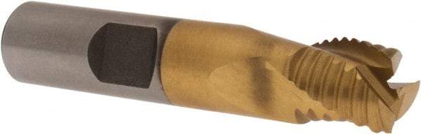 Interstate - 1/2" Diam, Coarse Pitch, 1/2" LOC, 3 Flute Cobalt Roughing Square End Mill - TiN Finish, 2-1/2" OAL, 1/2" Shank Diam, Single End, Centercutting - Apex Tool & Supply