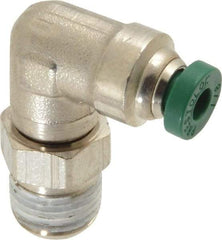 Parker - 1/8" Outside Diam, 1/8 NPTF, Nickel Plated Brass Push-to-Connect Tube Male Swivel Elbow - 300 Max psi, Tube to Male NPT Connection, Buna-N O-Ring - Apex Tool & Supply