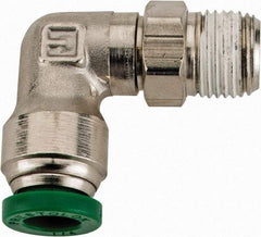 Parker - 1/4" Outside Diam, 1/8 NPTF, Nickel Plated Brass Push-to-Connect Tube Male Swivel Elbow - 300 Max psi, Tube to Male NPT Connection, Buna-N O-Ring - Apex Tool & Supply