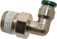 Parker - 1/4" Outside Diam, 3/8 NPTF, Nickel Plated Brass Push-to-Connect Tube Male Swivel Elbow - 300 Max psi, Tube to Male NPT Connection, Buna-N O-Ring - Apex Tool & Supply