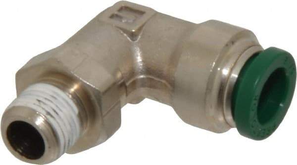 Parker - 5/16" Outside Diam, 1/8 NPTF, Nickel Plated Brass Push-to-Connect Tube Male Swivel Elbow - 300 Max psi, Tube to Male NPT Connection, Buna-N O-Ring - Apex Tool & Supply