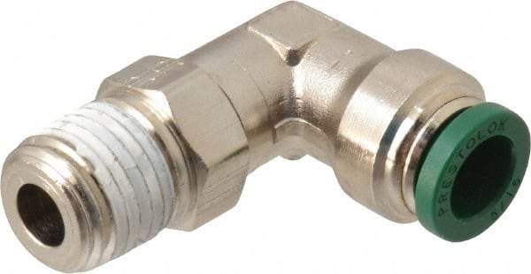 Parker - 5/16" Outside Diam, 1/4 NPTF, Nickel Plated Brass Push-to-Connect Tube Male Swivel Elbow - 300 Max psi, Tube to Male NPT Connection, Buna-N O-Ring - Apex Tool & Supply
