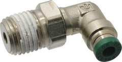 Parker - 5/32" Outside Diam, 1/4 NPTF, Nickel Plated Brass Push-to-Connect Tube Male Swivel Elbow - 300 Max psi, Tube to Male NPT Connection, Buna-N O-Ring - Apex Tool & Supply
