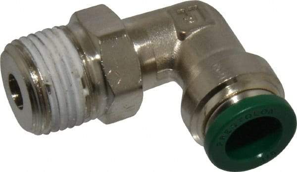 Parker - 3/8" Outside Diam, 3/8 NPTF, Nickel Plated Brass Push-to-Connect Tube Male Swivel Elbow - 300 Max psi, Tube to Male NPT Connection, Buna-N O-Ring - Apex Tool & Supply