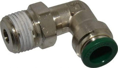Parker - 3/8" Outside Diam, 3/8 NPTF, Nickel Plated Brass Push-to-Connect Tube Male Swivel Elbow - 300 Max psi, Tube to Male NPT Connection, Buna-N O-Ring - Apex Tool & Supply