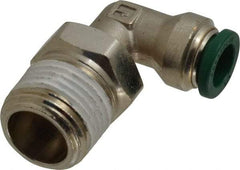 Parker - 3/8" Outside Diam, 1/2 NPTF, Nickel Plated Brass Push-to-Connect Tube Male Swivel Elbow - 300 Max psi, Tube to Male NPT Connection, Buna-N O-Ring - Apex Tool & Supply