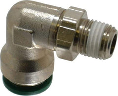 Parker - 1/2" Outside Diam, 1/4 NPTF, Nickel Plated Brass Push-to-Connect Tube Male Swivel Elbow - 300 Max psi, Tube to Male NPT Connection, Buna-N O-Ring - Apex Tool & Supply