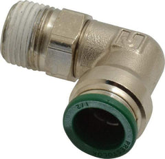 Parker - 1/2" Outside Diam, 3/8 NPTF, Nickel Plated Brass Push-to-Connect Tube Male Swivel Elbow - 300 Max psi, Tube to Male NPT Connection, Buna-N O-Ring - Apex Tool & Supply