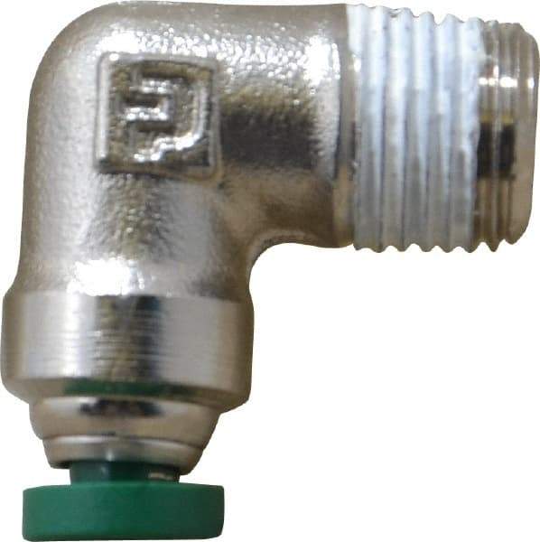 Parker - 1/8" Outside Diam, 1/8 NPTF, Nickel Plated Brass Push-to-Connect Tube Male Elbow - 300 Max psi, Tube to Male NPT Connection, Buna-N O-Ring - Apex Tool & Supply