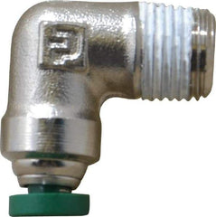 Parker - 1/8" Outside Diam, 1/8 NPTF, Nickel Plated Brass Push-to-Connect Tube Male Elbow - 300 Max psi, Tube to Male NPT Connection, Buna-N O-Ring - Apex Tool & Supply