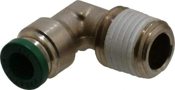Parker - 1/4" Outside Diam, 1/4 NPTF, Nickel Plated Brass Push-to-Connect Tube Male Elbow - 300 Max psi, Tube to Male NPT Connection, Buna-N O-Ring - Apex Tool & Supply