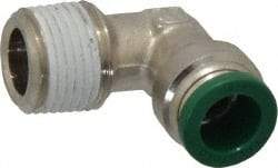 Parker - 3/8" Outside Diam, 3/8 NPTF, Nickel Plated Brass Push-to-Connect Tube Male Elbow - 300 Max psi, Tube to Male NPT Connection, Buna-N O-Ring - Apex Tool & Supply