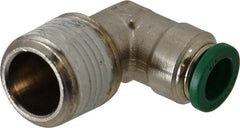 Parker - 3/8" Outside Diam, 1/2 NPTF, Nickel Plated Brass Push-to-Connect Tube Male Elbow - 300 Max psi, Tube to Male NPT Connection, Buna-N O-Ring - Apex Tool & Supply
