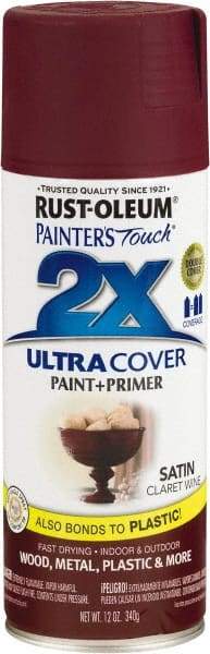 Rust-Oleum - Claret Wine, Satin, Enamel Spray Paint - 8 Sq Ft per Can, 12 oz Container, Use on Multipurpose - Apex Tool & Supply
