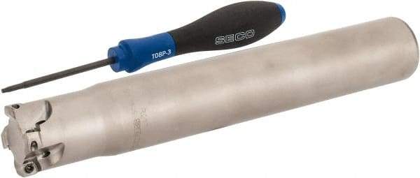 Seco - 1-1/4" Cut Diam, 0.03" Max Depth, 1-1/4" Shank Diam, Cylindrical Shank Indexable High-Feed End Mill - Screw Holding Method, LP.. 06 Insert, R217.21 Toolholder, Through Coolant - Apex Tool & Supply