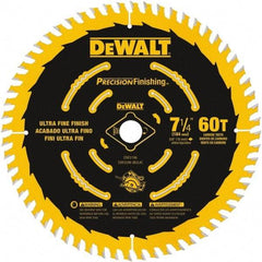 DeWALT - 7-1/4" Diam, 5/8" Arbor Hole Diam, 60 Tooth Wet & Dry Cut Saw Blade - Carbide-Tipped, Diamond Arbor - Apex Tool & Supply