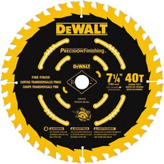 DeWALT - 7-1/4" Diam, 5/8" Arbor Hole Diam, 40 Tooth Wet & Dry Cut Saw Blade - Carbide-Tipped, Diamond Arbor - Apex Tool & Supply