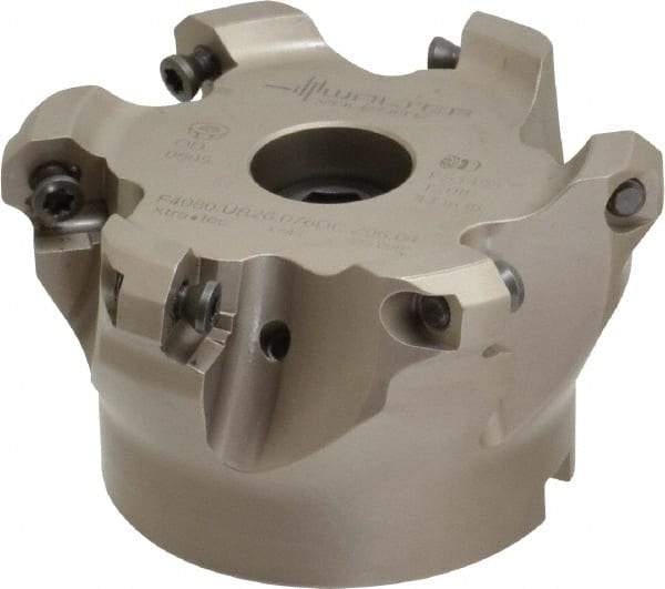 Walter - 3" Cut Diam, 1" Arbor Hole, 4mm Max Depth of Cut, 43° Indexable Chamfer & Angle Face Mill - 6 Inserts, ODM. 0605.., ODH. 0605.. Insert, Series F4080 - Apex Tool & Supply