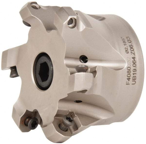 Walter - 3" Cut Diam, 1" Arbor Hole, 3mm Max Depth of Cut, 43° Indexable Chamfer & Angle Face Mill - 6 Inserts, ODM. 0504.., ODH. 0504.. Insert, Series F4080 - Apex Tool & Supply