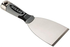 Hyde Tools - Stiff Stainless Steel Putty Scraper - 3" Blade Width x 4" Blade Length, 4-1/4" Long Cushioned Grip Handle - Apex Tool & Supply