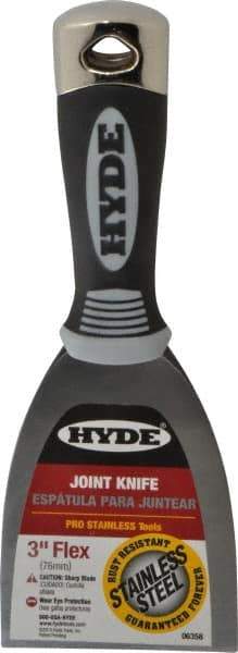Hyde Tools - Flexible Stainless Steel Scraper - 3" Blade Width x 4" Blade Length, 4-1/4" Long Cushioned Grip Handle - Apex Tool & Supply