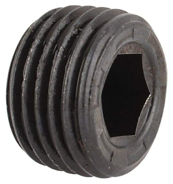 Made in USA - 1/8-27, 1/8" OAL, Alloy Steel Socket Pressure Plug - Uncoated, 7/8" Taper per Foot, 3/16" Hex Key - Apex Tool & Supply
