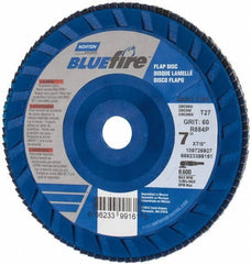 Norton - 60 Grit, 7" Disc Diam, 7/8" Center Hole, Type 27 Zirconia Alumina Flap Disc - 8,600 Max RPM, Fiberglass Backing, Arbor Attaching System, Coated - Apex Tool & Supply