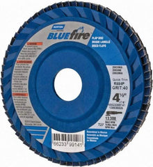 Norton - 40 Grit, 4-1/2" Disc Diam, 7/8" Center Hole, Type 27 Zirconia Alumina Flap Disc - 13,300 Max RPM, Fiberglass Backing, Arbor Attaching System, Coated - Apex Tool & Supply
