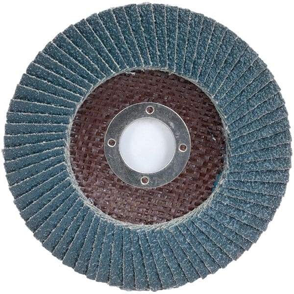 Merit Abrasives - 120 Grit, 7" Disc Diam, 7/8" Center Hole, Type 27 Zirconia Alumina Flap Disc - 8,600 Max RPM, Fiberglass Backing, Arbor Attaching System, Coated - Apex Tool & Supply