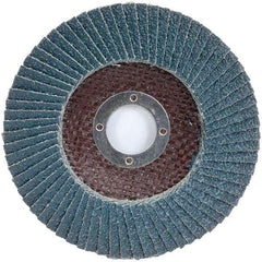Merit Abrasives - 120 Grit, 7" Disc Diam, 7/8" Center Hole, Type 27 Zirconia Alumina Flap Disc - 8,600 Max RPM, Fiberglass Backing, Arbor Attaching System, Coated - Apex Tool & Supply