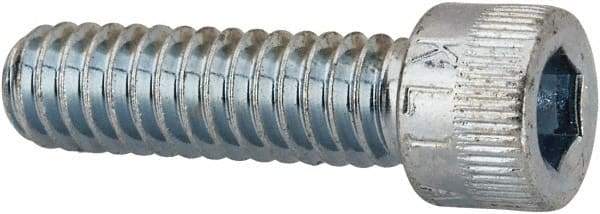 Made in USA - 1/4-20 UNC Hex Socket Drive, Socket Cap Screw - Alloy Steel, Zinc-Plated Finish, Fully Threaded, 7/8" Length Under Head - Apex Tool & Supply