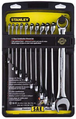 Stanley - 11 Piece, 1/4" to 13/16", 12 Point Combination Wrench Set - Inch Measurement Standard, Full Polish Finish, Comes in Plastic Case - Apex Tool & Supply