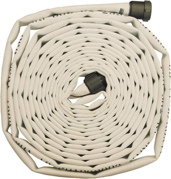 Dixon Valve & Coupling - 1-1/2" ID, 360 Working psi, White Polyester Fire Hose - Male x Female NST (NH) Ends, 100' Long, 1,080 Burst psi - Apex Tool & Supply