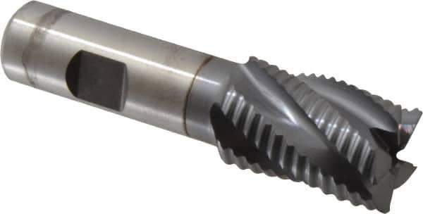 Niagara Cutter - 1" Diam, Coarse Pitch, 1-1/2" LOC, 5 Flute Cobalt Roughing Square End Mill - TiCN Finish, 3-3/4" OAL, 3/4" Shank Diam, Single End, 30° Helix - Apex Tool & Supply