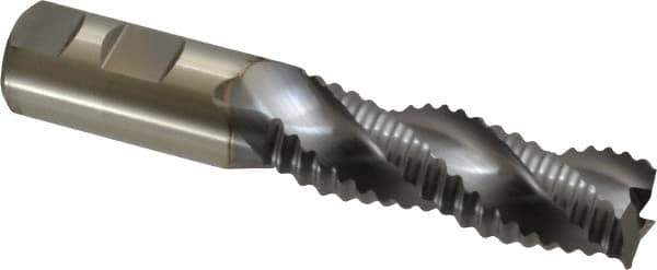 Niagara Cutter - 1" Diam, Coarse Pitch, 3" LOC, 3 Flute Cobalt Roughing Square End Mill - TiCN Finish, 5-1/2" OAL, 1" Shank Diam, Single End, Centercutting, 36° Helix - Apex Tool & Supply
