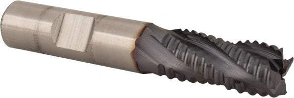 Niagara Cutter - 1/2" Diam, Coarse Pitch, 1" LOC, 4 Flute Cobalt Roughing Square End Mill - TiCN Finish, 3" OAL, 1/2" Shank Diam, Single End, 30° Helix - Apex Tool & Supply