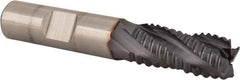 Niagara Cutter - 1/2" Diam, Coarse Pitch, 1" LOC, 4 Flute Cobalt Roughing Square End Mill - TiCN Finish, 3" OAL, 1/2" Shank Diam, Single End, 30° Helix - Apex Tool & Supply