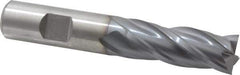 Niagara Cutter - 5/8", 1-5/8" LOC, 5/8" Shank Diam, 3-3/4" OAL, 4 Flute, Cobalt Square End Mill - Single End, TiCN Finish, Spiral Flute, 30° Helix, Centercutting, Right Hand Cut, Right Hand Flute, Series SPC408 - Apex Tool & Supply