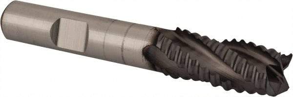 Niagara Cutter - 7/16" Diam, Coarse Pitch, 1" LOC, 4 Flute Cobalt Roughing Square End Mill - TiCN Finish, 2-11/16" OAL, 3/8" Shank Diam, Single End, Centercutting, 30° Helix - Apex Tool & Supply
