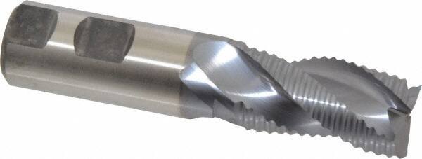 Niagara Cutter - 1" Diam, Coarse Pitch, 1-3/4" LOC, 3 Flute Cobalt Roughing Square End Mill - TiCN Finish, 4-5/8" OAL, 1" Shank Diam, Single End, Centercutting, 36° Helix - Apex Tool & Supply
