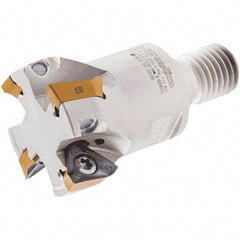 Iscar - 1" Cut Diam, 0.315" Max Depth of Cut, 3/4" Shank Diam, 3.38" OAL, Indexable Square Shoulder Helical End Mill - HM390 TPKT 1003PDR Inserts, Weldon Shank, 0° Lead Angle, Through Coolant, Series HeliIQMill - Apex Tool & Supply