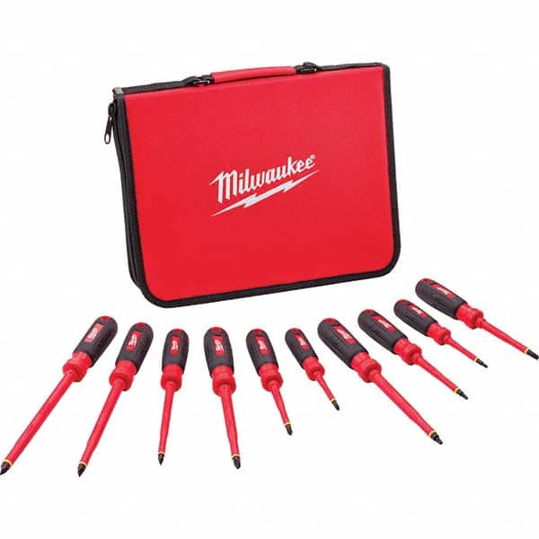 Milwaukee Tool - Screwdriver Sets Screwdriver Types Included: Insulated Slotted; Phillips; Square Number of Pieces: 10 - Apex Tool & Supply