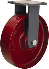 Hamilton - 8" Diam x 2" Wide x 9-1/2" OAH Top Plate Mount Rigid Caster - Cast Iron, 1,500 Lb Capacity, Sealed Precision Ball Bearing, 4 x 4-1/2" Plate - Apex Tool & Supply