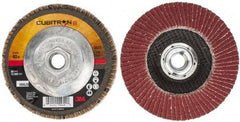 3M - 40 Grit, 4-1/2" Disc Diam, 5/8-11 Center Hole, Type 29 Ceramic Flap Disc - 13,300 Max RPM, Cloth Backing, Arbor Attaching System, Coated - Apex Tool & Supply